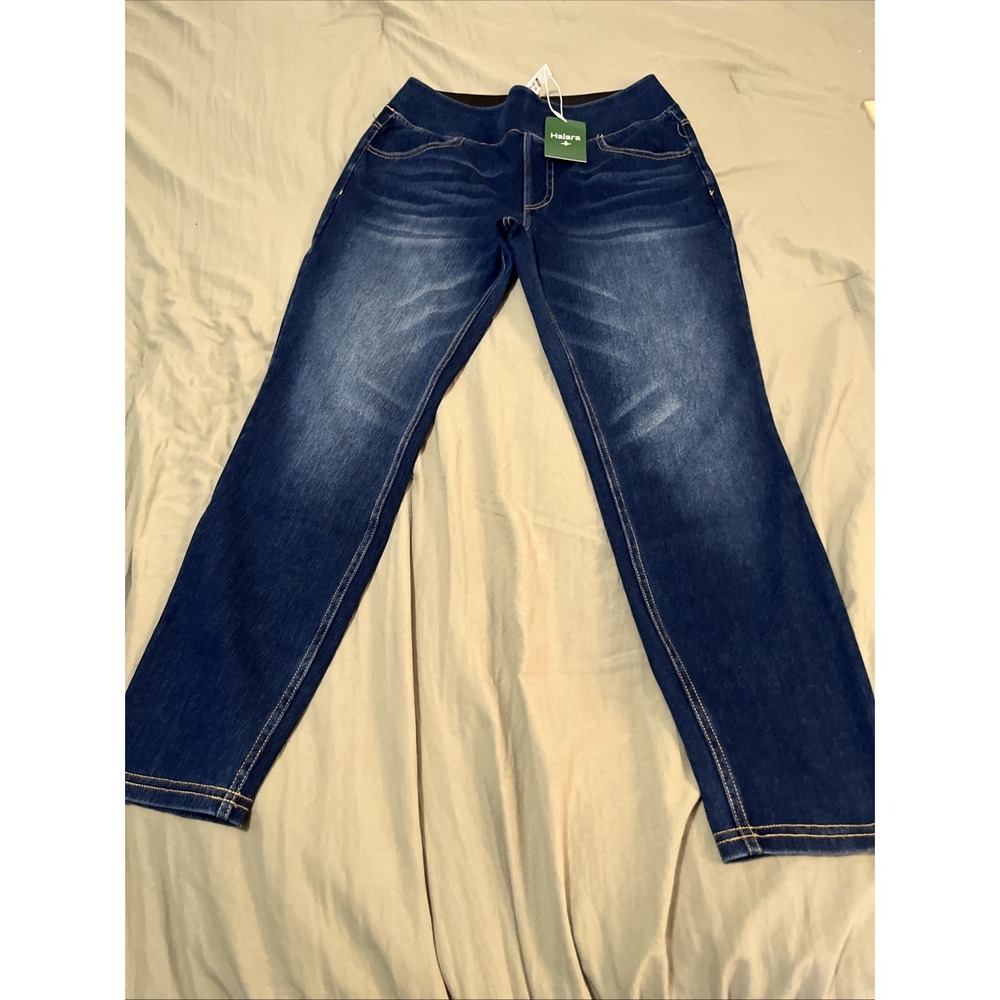 Halara Pull On Jeggings Women Size Sz M Blue High Waisted Jeggings Pockets New